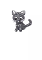 Glamorousky Simple Cute Cat Brooch with Grey Cubic Zirconia