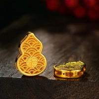 1pcs 24K Yellow Gold Pendant /Lucky 3D Filigree Crafts Hollow Lucky Gourd Charms 1-1.1g