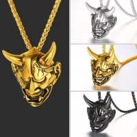 Evil Mask Pendant Necklace with Chain Titanium Steel Wallet Connector Mens Womens Punk Biker Goth Ghost Jewelry With Gift Box