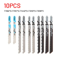 10PCS Jigsaw Blades Set Metal Wood Assorted Blades T-Shank Reciprocating Saw Blade T118A/T111C/T144D/T101D/T101B Jig Saw