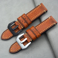 Fashion Yellow Brown Thick Men 20mm 22mm 24mm 26mm Genuine Leather Watchband Wristband For Watch Garmin Fenix3 Panerai Strap
