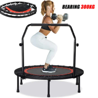 40"/48" Foldable Fitness Trampoline with Adjustable Handrail Mini Trampoline Kids Adults Bearing 300KG Home Gym Jumping Cardio