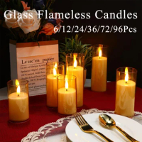 6-96Pcs Wedding Led Candles Pillar Candle with Batteries 3D Wick Flickering Candles Glass Flameless Candles Party Cafe Decor