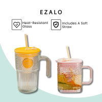 BBW Crystal Glass Cup with Lid and Straw Cold Drink Juice Coffee Cup (420ML+500ML)