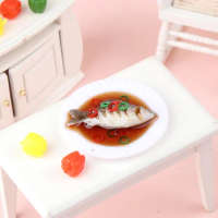 1:12 Dollhouse Simulation Braised Fish Dollhouse Chinese Cuisine Model Dollhouse Kitchen Food Accessories Pretend Play Toys