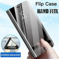 S21FE Case Smart Mirror Leather Flip Cover For Samsung S21 FE 5G Sumsung Galaxy S 21FE 21 FE Faith 6.4;Magnetic Book Stand Coque