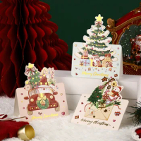 6pcs/set Gold Foil Merry Christmas Cards Santa Xmas Tree Decorative Cards for Business Package Party Gift Flower Holiday Cards