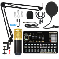BM800 Microphone Kits V10 Live Sound Card with Adjustable Suspension Scissor Arm,Shock Mount and Pop Filter for Studio Recording
