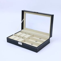 PU皮革手錶眼鏡盒帶鎖透明玻璃展示飾品盒子收納盒