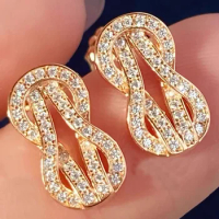 Custom Solid 10K Yellow Gold Stud Earrings Women Wedding Anniversary Engagement Party Round Moissanite Diamond Earrings Ribbon