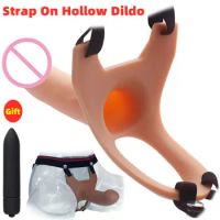 Silicone Wearable Hollow Strap On Dildo Penis Harness Extender Enlarger Realistic Dildo Vibrator Sex Toy For Couples Lesbian Gay
