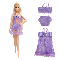 NK Official 1 Set Sex Pajamas Clothing Underwear Lingerie Bra Purple Lace Dress Homewear Clothes for Barbie Doll Accessories