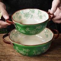 日式雙耳陶瓷湯碗湯面碗沙拉碗創意湯盆大號高顏值面碗防燙雙耳碗