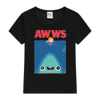 AWWS Baby T-Shirt Cute Shark Tshirt Kids Anime Y2K Tops Harajuku Fashion Shark Clothing Short Sleeve Cartoon Style Boy T-shirt