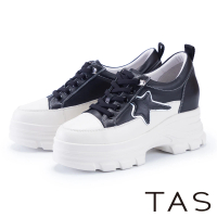 【TAS】真皮內增高免綁帶厚底休閒鞋(黑色)