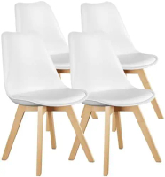 Set of 4 Dining Kitchen Mid-Century Modern Chairs with Wood Legs and PU Leather Cushion for Living R