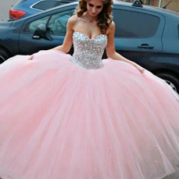 Pink Price Dress Puffy Ball Gown Diamond Tube Top Wedding Dress Pink Banquet Fluffy Skirt Quinceanera Dresses vestidos