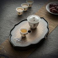窯變鎏金幹泡茶盤日式簡易陶瓷儲水禪意家用簡約小型瀝水茶颱托盤