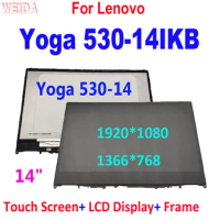 AAA+ 14" LCD For Lenovo Yoga 530-14IKB Yoga 530-14ARR Yoga 530-14 53014 Touch Screen Digitizer LCD Display Assembly Frame 81H9