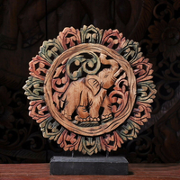 泰國工藝品家居 柚木創意雕刻大象鏤空擺件 實木手工客廳裝飾擺設1入