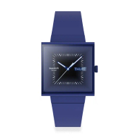 【SWATCH】Gent 原創系列手錶 SQUARELY BLACKLIGHT 方形錶 藍 女錶 手錶 瑞士錶 錶(33mm)