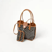 Tas GOYARD MINI ANJOU 2026 BLACK TAN TOTE BAG WITH POUCH 100% ORIGINAL 21X20X10, 13X9CM