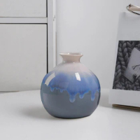 Chinese Style Gradient Home Decoration Plain White Vase Flower Arrangement Retro Ceramic Vase Ornament Creative Flow Glaze Blue