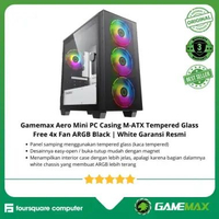 Gamemax Aero Mini PC Casing M-ATX Tempered Glass Free 4x Fan ARGB Black | White Garansi Resmi Black 