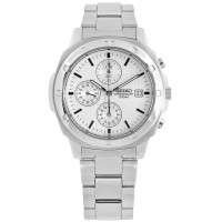 【SEIKO 精工】三眼計時 簡約時尚 夜光 日期 不鏽鋼手錶 白色 39mm(SND187P)