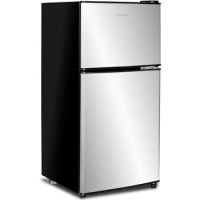 Compact Refrigerator 3.5 Cu Ft 2 Door Mini Fridge with Freezer For Apartment, Dorm, Office, Family, Basement, Garage, Silver