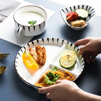 日式創意三格分餐盤菜盤一人食早餐盤家用陶瓷分格盤碟子餐具套裝