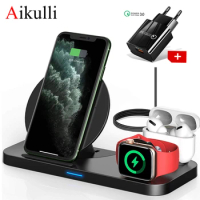 Wireless Charger 3 in 1 Fast Charging Stand Dock 15W for iPhone 11 8 X XS XR Apple Watch Series 5 4 3 2 Airpods Pro 1 2 Charger