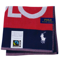 RALPH LAUREN POLO 字母大LOGO品牌馬球圖騰刺繡小方巾(深藍/紅系/26.5CM)