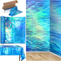 1 Roll 1200 Inch X 54 Inch Iridescent Under The Sea Tablecloth Ocean Wave Tablecloth Plastic Iridesc