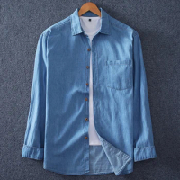 Plus Size 5XL 6XL 7XL 8XL Men's Denim Shirt 100% Cotton Casual Long Sleeve Jeans Shirt Male Oversize Brand Clothing