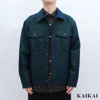【KAI KAI】映影綠牛仔夾克外套(男款/女款 閃藍綠色牛仔夾克 設計師丹寧牛仔外套)