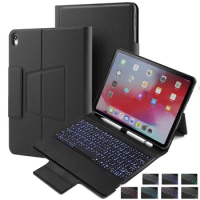 for iPad Pro 12.9" 2018 Wireless Bluetooth Keyboard Case Smart Cover with 7 Color Backlight Pencil Stand Holder