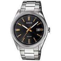CASIO 經典城市日曆時尚紳士腕錶(MTP-1302D-1A2)-黑色X金時刻/38mm