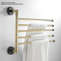 Gold Black Towel Bar Swiving Bathroom Towel Holder Brass Material Wall Mounted 5 Bars Bathroom Accessories