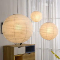 LED Akari Rice Paper Hanging Lamp for Living Dining Room Bedroom Paper Handwoven Pendant Lamp
