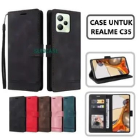SUNCASE Realme C35 cover hp model dompet multi fungsi flip case wallet leather SUNCASE BLACK