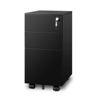 Locking File Cabinet, 3 Drawer Rolling Pedestal Under Desk, Mobile Filing Cabinet for Legal/Letter/A4 File, Black