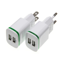 LED Light EU US Plug AC Power Adapter Travel Wall Charger 2 Port Dual USB Charger for IPhone for Samsung HTC Xiaomi Huawei