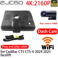 ZJCGO 4K DVR Dash Cam Wifi Front Rear Camera 24h Monitor for Cadillac CT5 CT5-V 2024 2025 facelift