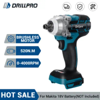 Drillpro 18V Brushless Electric Wrench 1/2 inch Rechargeable Cordless Impact Wrench Power Tools for Makita Battery