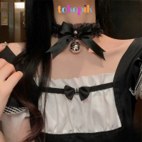 Choker Necklace Gesper Paha Kaki Lace Collar Vintage Lonceng Renda Choker With Bell Hitam Choker Ren