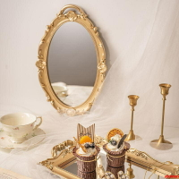 法式復古Vintage宮廷浮雕金色異型鏡子化妝鏡裝飾掛鏡墻面