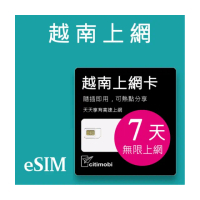 【citimobi】eSIM越南7天吃到飽不降速(網卡 越南上網 富國島 蜆港 下龍灣 eSIM)