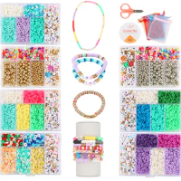 45 Types Beads Kits Box Polymer Clay Seed Acrylic Letter Beads Jewelry Making Kit Set for Girls Kids Elastic Cord DIY Bracelets