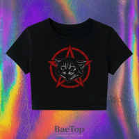 CROP TOP SATANIC CAT Y2K / CROP TOP TEE / CROP TOP HITAM / CROP TOP PUTIH / CROP Y2K / BOOTLEG / CRO